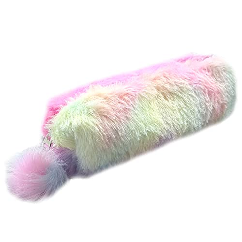 INSPUTOL Regenbogen-Plüsch-Federmäppchen, Mädchen, Flauschiges Federmäppchen, weiches Plüsch-Federmäppchen, Flauschiges, Flauschiges Federmäppchen, Kinder-Make-up-Tasche von INSPUTOL