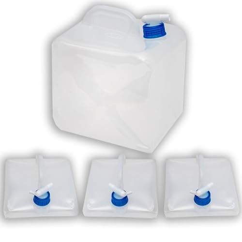 INTIRILIFE 4X Faltbarer Wasserkanister aus Kunststoff 10 L - 22.3 x 25.2 cm - Wasser Behälter Faltbar mit Tragegriff und Hahn Trinkwasser Kanister Box Camping Festival Lagerung von INTIRILIFE