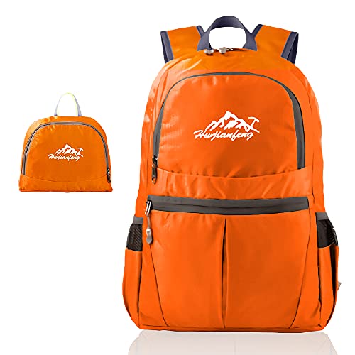 INTIRILIFE Faltbarer Rucksack Ultraleicht in Orange - 20 x 21 cm / 30.8 x 21.8 x 42 cm - Unisex Wanderrucksack Wasserdicht - 36L - Outdoor Daypack für Camping, Wandern, Reisen, Klettern, UVM. von INTIRILIFE