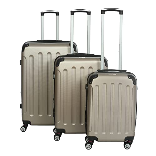 INVIDA Glüückskind Luxus Koffer Trolley Kofferset aus ABS in 6 Farben und Einzel oder im Set Frei Wählbar (Champagne, 3.TLG Set) von INVIDA