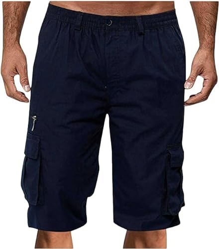 INXKED Mens Elastic Waist Cargo Shorts Zipper Relaxed Stretch Lightweight Summer Outdoor Multi Pocket Casual Short Pants (01,M) von INXKED