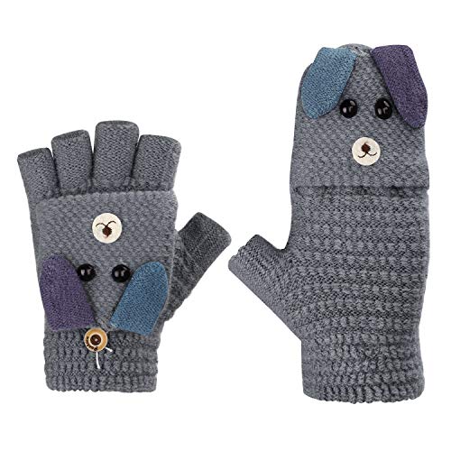 IPENNY Winter Damen Mädchen Flip Top Fäustlinge Fingerlos Handschuhe Winter Handschuhe Warme Strick Frauen Glove Ski Outdoor Winterhandschuhe (Grau D) von IPENNY