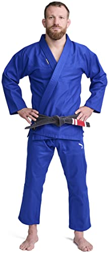 Ippon Gear BJJ GI Brazilian Jiu Jitsu Einsteiger Anzug inkl weißem Gürtel [Größe A3 I Pearl-Weave Material I 350gr/m² Stoffdichte I Reißfest] blau von IPPONGEAR