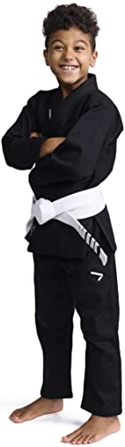 IPPONGEAR Brazilian Jiu Jitsu Kinder/Einsteiger Anzug inkl weißem Gürtel [M4 I Pearl-Weave Material I 350gr/m² Stoffdichte I Reißfest] schwarz von IPPONGEAR
