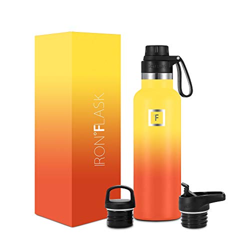 IRON °FLASK Sportwasserflasche mit schmalem Mund - 20 Unzen, 3 Deckel (Auslaufdeckel), vakuumisolierter Edelstahl, heiß, kalt, modernes doppelwandiges Feuer von IRON °FLASK