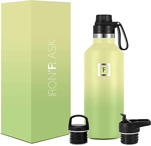IRON °FLASK Sportwasserflasche mit schmalem Mund - 32 Unzen, 3 Deckel (Auslaufdeckel), vakuumisolierter Edelstahl, heiß, kalt, moderner doppelwandiger Kalk von IRON °FLASK