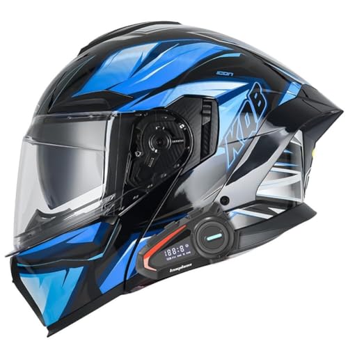 Modularer Motorradhelm Klapphelm mit Bluetooth Integrierter Roller Helm ECE Zertifiziert Integralhelm Doppelvisier mit Eingebautem Mikrofon for Automatische Reaktion for Damen Herren(3,XL) von IRON JF