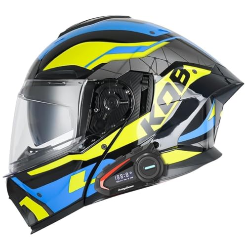 Modularer Motorradhelm Klapphelm mit Bluetooth Integrierter Roller Helm ECE Zertifiziert Integralhelm Doppelvisier mit Eingebautem Mikrofon for Automatische Reaktion for Damen Herren(6,L) von IRON JF