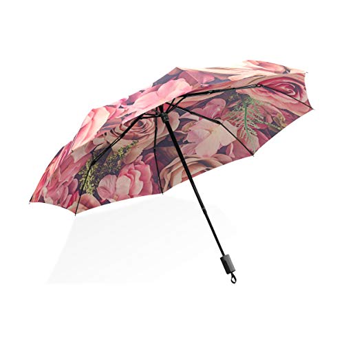 ISAOA Automatischer Reise-Regenschirm, kompakt, faltbar, Kunststoff, Rosen, wahre Liebe, winddicht, ultraleicht, UV-Schutz, Regenschirm für Damen und Herren von ISAOA