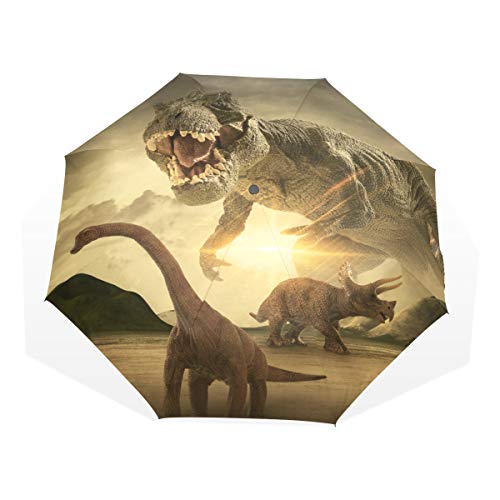 ISAOA Automatischer Reise-Regenschirm,kompakt,faltbar,Netter Dinosaurier,Winddicht Stockschirm,Ultraleicht,UV-Schutz,Regenschirm für Damen,Herren und Kinder von ISAOA
