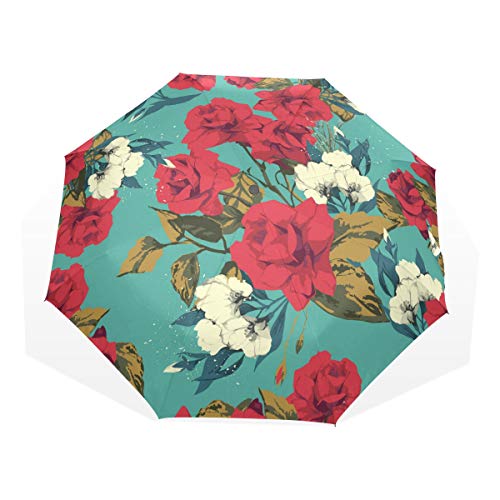 ISAOA Automatischer Reise-Regenschirm,kompakt,faltbar,Schöne Rosenblume,Winddicht Stockschirm,Ultraleicht,UV-Schutz,Regenschirm für Damen,Herren und Kinder von ISAOA