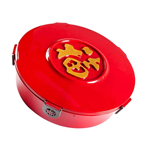 ISCBAFYX Runde Snack-Servierplatte, Vintage-Rot, rund, Süßigkeiten-Trennbox, Behälter für Snacks, asiatisches Zuhause, Servierfach, Box mit Fu-Charakter, Aufbewahrungsbox rot (rot) von ISCBAFYX