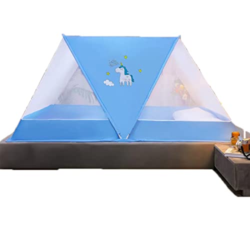 ISCBAFYX Tragbares faltbares Moskitonetz, Keine Installation, atmungsaktives und waschbares faltbares Moskitonetz-Zelt für Schlafzimmer und Ausflüge im Freien, blau, 135 x 190 x 80 cm von ISCBAFYX