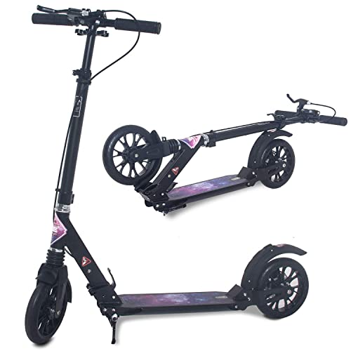 ISE Big Wheel Scooter Tretroller 200mm Roller Cityroller Klappbarer Scooter mit 2 Räder,Handbremse für Erwachsene und Kinder,2 Farbeauswahl,hoch Qualität (Sternenhimmel-Style) von ISE