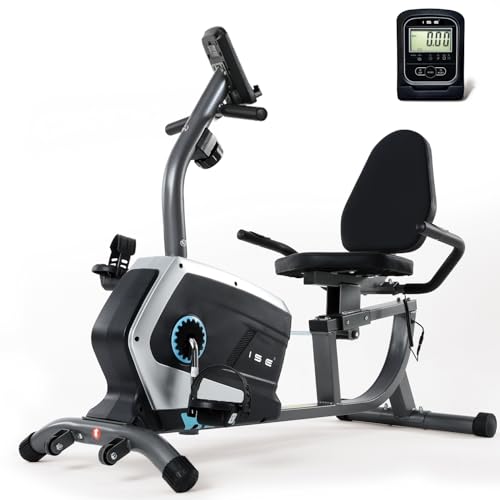 ISE Ergometer Liege- Heimtrainer mit Magnetbremse, Pulssensoren und LCD-Display, 8 Widerstandsstufen, Sitzergometer mit Rückenlehne für Zuhause, SY-6801 von ISE