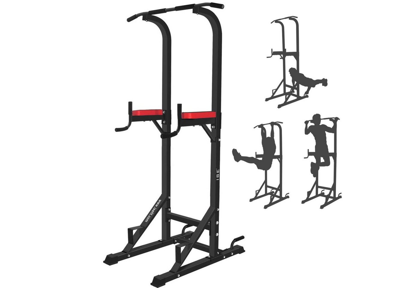 ISE Kraftstation ISE Kraftturm Power Town,Multifunktions Kraftstation mit klappbar Hantelbank, Klimmzugstation, Liegestützgriffe, Dip-Station, Max.120 KG, ideal für Home-Gym SY-4006,SY-5607 von ISE