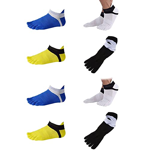 ISTOVO 8 Paar Zehensocken No Show Five Finger Socks Athletic-Laufsocken Aus Baumwolle für Herren Weiß + Gelb + Blau + Schwarz von ISTOVO