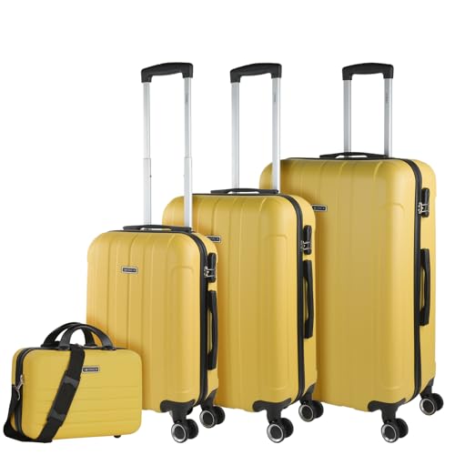 ITACA - Reisekoffer von The Firm Set Koffer 4 Rollen - Set Reisekoffer ABS - Set Stabile und leichte Reisekoffer Zahlenschloss 771100B, gelb, 55 cm + 63 cm + 73 cm + 35 cm, Koffer-Set von ITACA