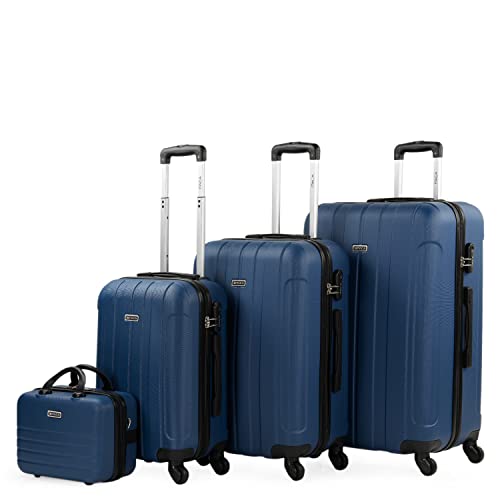 ITACA - Reisekoffer, Set mit 4 Rädern, ABS-Reisekoffern, robust und leicht, Kombinationsschloss 771100B, Jeansblau, 55 cm + 63 cm + 73 cm + 35 cm, Basic von ITACA