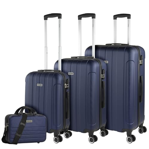 ITACA Hartschalenkoffer aus ABS, Reisekoffer, Kabinenkoffer, mittelgroßer Koffer und großer Koffer, Teleskopgriff, 4 drehbare Räder und Kombinationsschloss, Marineblau, 55 cm + 63 cm + 73 cm + 35 cm, von ITACA