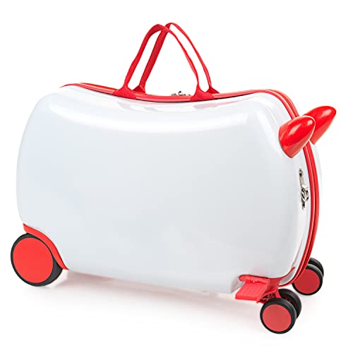 ITACA - Kinderkoffer Mädchen & Jungen: Zum Draufsitzen, Kindergepäck, Kindertrolley - Reisebegleiter 771445, Weiß-Rot von ITACA