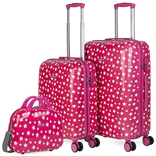 ITACA - Kinderkoffer Mädchen - Kinder Kofferset. Kinderkoffer mit Rollen - 4 Rädrig Reisekoffer Kinder. Langlebiger Kinder Trolley. Reisekoffer für Kinder 702400B, Fuchsia von ITACA