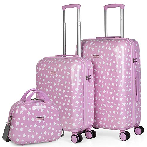 ITACA - Kinderkoffer Mädchen - Kinder Kofferset. Kinderkoffer mit Rollen - 4 Rädrig Reisekoffer Kinder. Langlebiger Kinder Trolley. Reisekoffer für Kinder 702400B, Rosa von ITACA