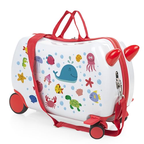 ITACA - Kinderkoffer Mädchen & Jungen: Zum Draufsitzen, Kindergepäck, Kindertrolley - Reisebegleiter 771445, Blau von ITACA