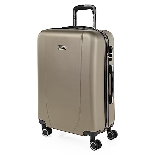 ITACA - Koffer Groß, Koffer Mittelgroß, Hartschalenkoffer M - Robuster Hartschalenkoffer & Koffer & Trolleys mit 4 Rollen, ideal als Reisekoffer für Jede Reise, Champagner von ITACA