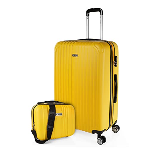 ITACA - Koffer Groß 4 Räder Großer Koffer Leichte - Reisekoffer mit Rollen Groß. Reisekoffer Groß für Flugzeuge Koffer Hartschale mit Geprüftem Schloss T71570B, Gelb von ITACA
