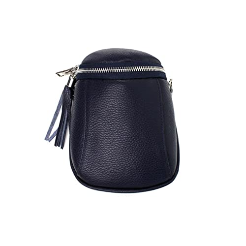 Made in Italy Damen Leder Tasche Umhängetasche Schultertasche Handytasche Geldtasche Ledertasche Crossbody Abendtasche Mini Bag Blau von ITALYSHOP24-COM