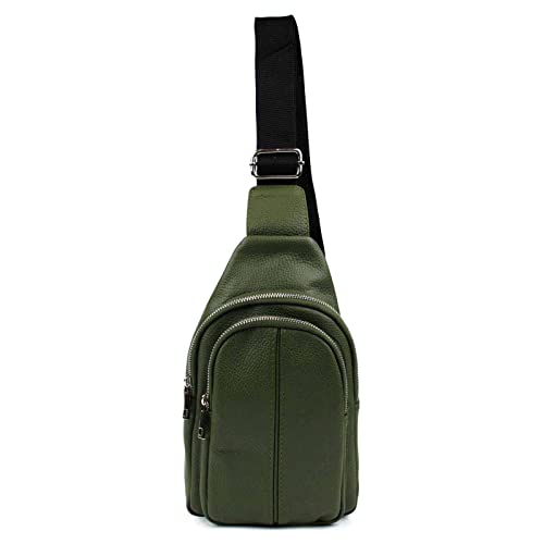 OBC Made IN Italy Leder Tasche Crossbody Bodybag Sling Rucksack Crossover Schultertasche Brusttasche Umhängetasche Bag Damen Herren Unisex Olivgrün von ITALYSHOP24-COM