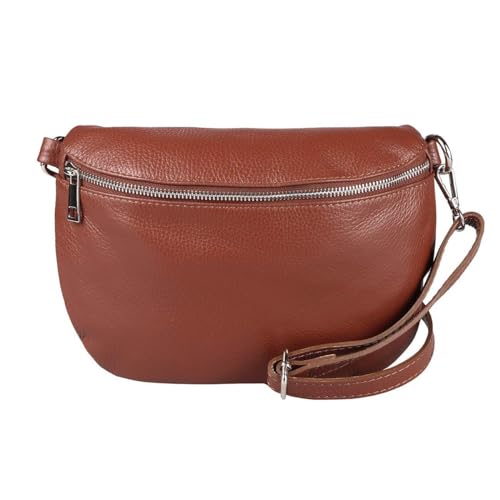 OBC Made in Italy Damen Leder Tasche Gürteltasche Crossbody Hüfttasche Bauchtasche Umhängetasche Cross-Over Bodybag Schultertasche Handytasche (Braun) von ITALYSHOP24-COM