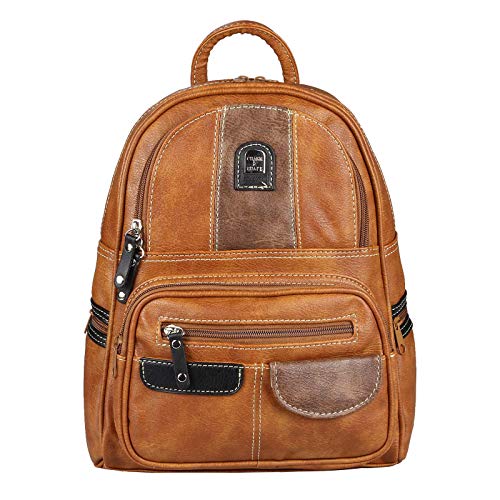 Damen Rucksack Tasche Backpack Tagesrucksack Leder Optik Cityrucksack Stadtrucksack Schultertasche Handtasche Shopper Daypack (Braun) von ITALYSHOP24.COM