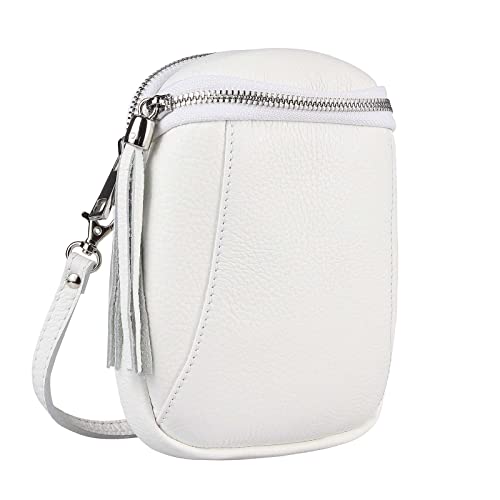 Made in Italy Damen Leder Tasche Umhängetasche Schultertasche Handytasche Geldtasche Ledertasche Crossbody Abendtasche Mini Bag Weiß von ITALYSHOP24.COM