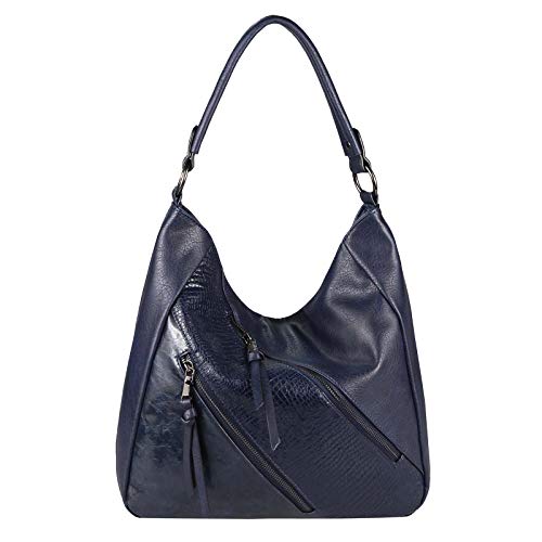 OBC Damen Tasche Shopper Tote Bag Handtasche Umhängetasche Schultertasche Beuteltasche Leder Optik Hobo Crossbody (Blau 36x32x14 cm) von ITALYSHOP24.COM