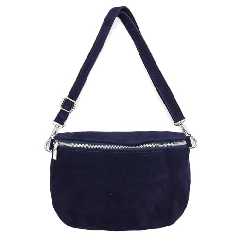 Made in Italy Damen Leder Tasche Brusttasche Gürteltasche Crossbody Hüfttasche Bauchtasche Umhängetasche Wildleder Crossover Schultertasche Handytasche Bodybag Dunkelblau von ITALYSHOP24