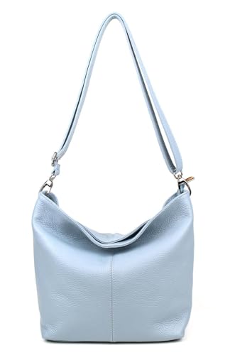 Made in Italy Damen Leder Tasche Umhängetasche Shopper Cross Over Body Bag Handtasche Ledertasche Schultertasche Hobo Bag Hellblau von ITALYSHOP24