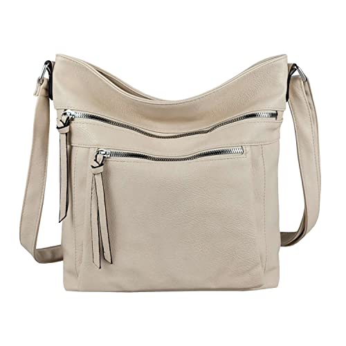 OBC Damen Tasche Schultertasche Shopper Umhängetasche Crossover Crossbody Henkeltasche Beuteltasche Handtasche Hobo Bag Reise Kunst-Leder Beige von ITALYSHOP24