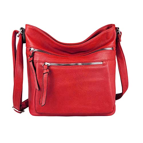 OBC Damen Tasche Schultertasche Shopper Umhängetasche Crossover Crossbody Henkeltasche Beuteltasche Handtasche Hobo Bag Reise Kunst-Leder Rot von ITALYSHOP24