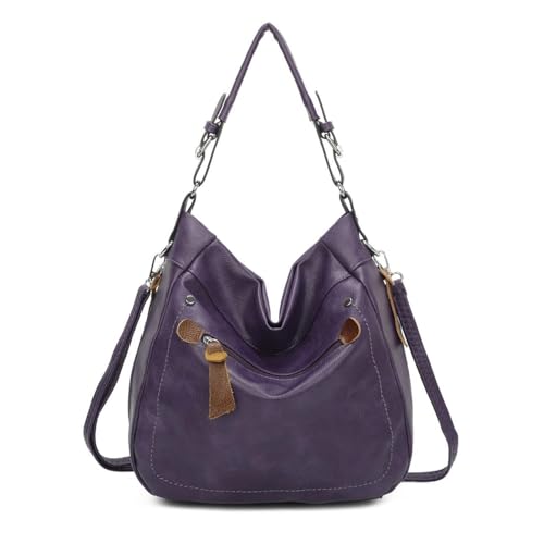 OBC Damen Tasche Shopper Hobo-Bag Schultertasche Umhängetasche Handtasche Crossover Reisetasche Beuteltasche Leder Optik Lila von ITALYSHOP24