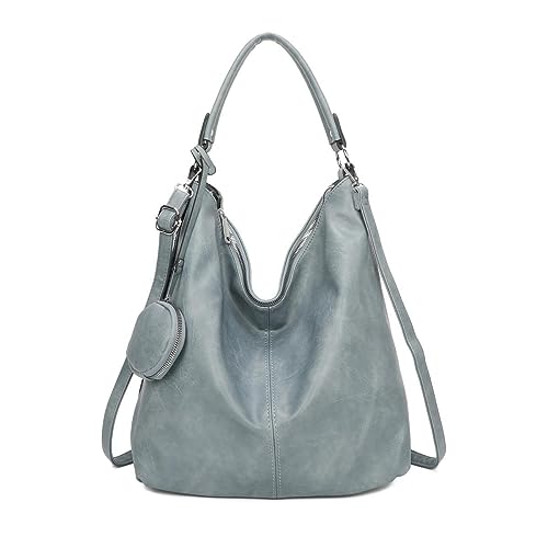 OBC Damen Tasche Shopper Hobo-Bag Schultertasche Umhängetasche Handtasche Damentasche Reisetasche Beuteltasche Leder Optik Jeansblau von ITALYSHOP24