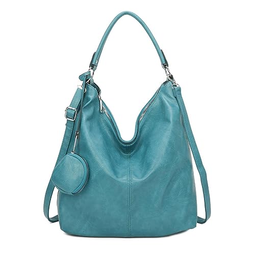 OBC Damen Tasche Shopper Hobo-Bag Schultertasche Umhängetasche Handtasche Damentasche Reisetasche Beuteltasche Leder Optik Türkis von ITALYSHOP24