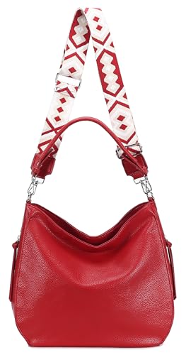 OBC Damen Tasche XXL Shopper Hobo Bag Schultertasche Crossbody Umhängetasche Beuteltasche Handtasche Crossover Leder Optik Rot von ITALYSHOP24