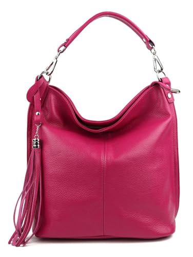OBC Made IN Italy Damen XL Leder Tasche Business Shopper Schultertasche Ledertasche Umhängetasche Handtasche Nappaleder Pink von ITALYSHOP24
