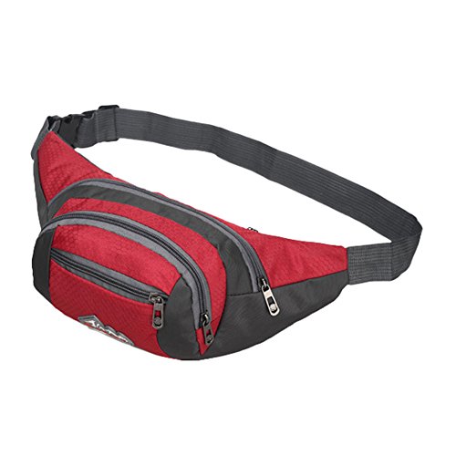Bauchtasche Nylon Unisex Gürteltasche Rot Hüfttasche mit 4 Fächern Sporttasche Daypack für Damen Männer Mädchen Junge Bumbag Reittasche Outdoor Tasche Schultertasche für Klettern Reiten Radsport von ITODA
