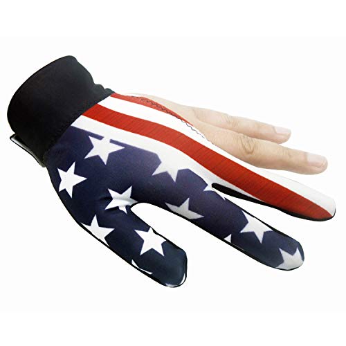Billard-Handschuhe mit 3 Fingern, elastisch, für Shows, Snooker, Spieler, langlebig, atmungsaktiv, rutschfest, mit verstellbarem Handgelenkriemen, für Damen und Herren, Linksflagge, Einheitsgröße von ITODA