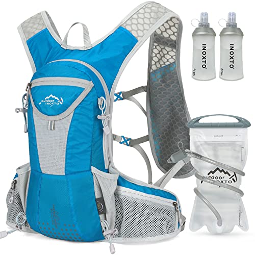 IX INOXTO Trinkrucksack, leichter Wasserrucksack mit kostenloser 2-Liter-Trinkblase, Tagesrucksack für Herren und Damen, Laufweste für Trailrunning, Wandern, Radfahren, Rennen, Klettern (blau) von IX INOXTO