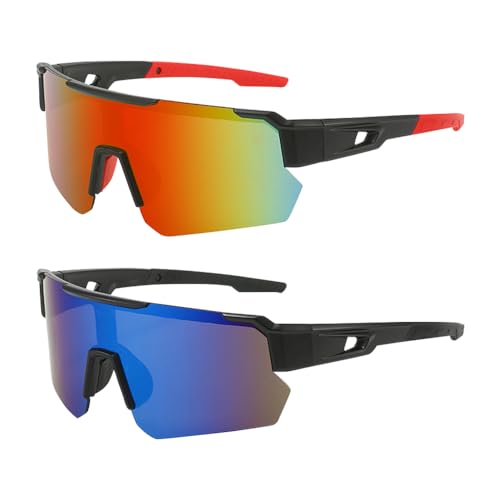 2 Stück Sport Sonnenbrille,Schnelle Brille Rave Polarisiert Fahrradbrille Polarisierte Sportbrille Fahrradbrille Sportsonnenbrillen für Herren Damen Fahrradbrille Winddicht für Outdoorsport Radfahren von IXYHKB