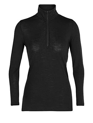 Icebreaker Damen 100% Merino Wolle Everyday Langarmshirt mit halben Reißverschluss - 175 Ultraleichtes Material - Schwarz, XL von Icebreaker